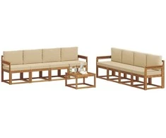 Lauko sofos komplektas su pagalve 9 pcs Natūralus ir bežinis