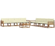 Lauko sofos komplektas su pagalve 9 pcs Natūralus ir grietinėlė