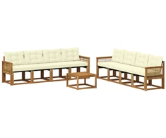 Lauko sofos komplektas su pagalve 9 pcs Natūralus ir grietinėlė