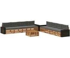 Lauko sofos komplektas su pagalve 9 pcs Natūralus ir antracitas
