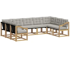 Lauko sofos komplektas su pagalve 9 pcs Balta ir šviesiai pilka