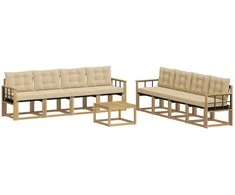 Lauko sofos komplektas su pagalve 9 pcs Balta ir kreminė