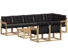 Lauko sofos komplektas su pagalve 9 pcs Balta ir juoda