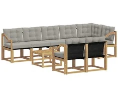 Lauko sofos komplektas su pagalve 9 pcs Balta ir šviesiai pilka