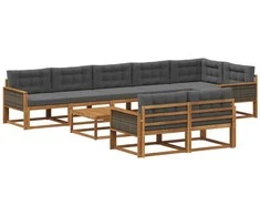 Lauko sofos komplektas su pagalve 9 pcs Natūralus ir antracitas