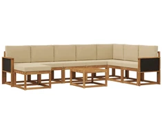 Lauko sofos komplektas su pagalve 9 pcs Natūralus ir bežinis