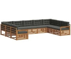 Lauko sofos komplektas su pagalve 9 pcs Natūralus ir antracitas