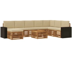 Lauko sofos komplektas su pagalve 9 pcs Natūralus ir bežinis