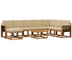 Lauko sofos komplektas su pagalve 9 pcs Natūralus ir bežinis