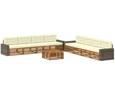 Lauko sofos komplektas su pagalve 9 pcs Natūralus ir grietinėlė
