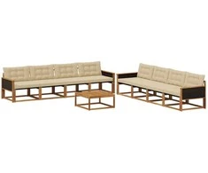 Lauko sofos komplektas su pagalve 9 pcs Natūralus ir bežinis
