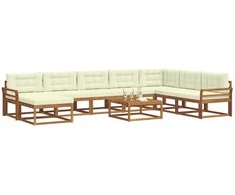 Lauko sofos komplektas su pagalve 9 pcs Natūralus ir grietinėlė