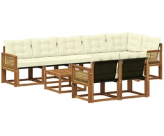 Lauko sofos komplektas su pagalve 9 pcs Natūralus ir grietinėlė
