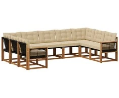 Lauko sofos komplektas su pagalve 9 pcs Natūralus ir bežinis
