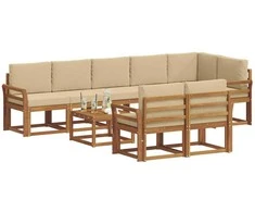 Lauko sofos komplektas su pagalve 9 pcs Natūralus ir bežinis