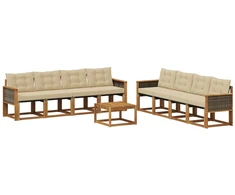Lauko sofos komplektas su pagalve 9 pcs Natūralus ir bežinis