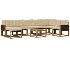 Lauko sofos komplektas su pagalve 9 pcs Natūralus ir bežinis