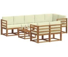 Lauko baldų komplektas Lauko sofos komplektas su pagalve 9 pcs Natūralus ir grietinėlė
