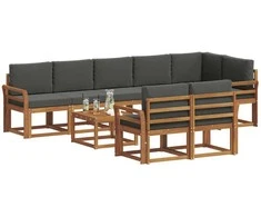 Lauko baldų komplektas Lauko sofos komplektas su pagalve 9 pcs Natūralus ir antracitas