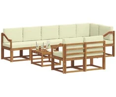 Lauko sofos komplektas su pagalve 9 pcs Natūralus ir grietinėlė