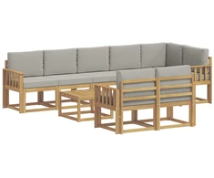 Lauko sofos komplektas su pagalve 9 pcs Balta ir šviesiai pilka