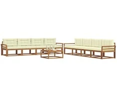 Lauko sofos komplektas su pagalve 9 pcs Natūralus ir grietinėlė