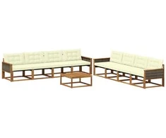 Lauko sofos komplektas su pagalve 9 pcs Natūralus ir grietinėlė