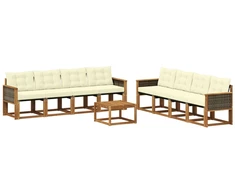 Lauko sofos komplektas su pagalve 9 pcs Natūralus ir grietinėlė