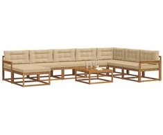 Lauko sofos komplektas su pagalve 9 pcs Natūralus ir bežinis