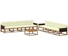 Lauko sofos komplektas su pagalve 9 pcs Natūralus ir grietinėlė