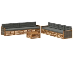 Lauko sofos komplektas su pagalve 9 pcs Natūralus ir antracitas