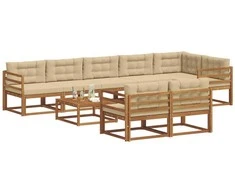 Lauko sofos komplektas su pagalve 9 pcs Natūralus ir bežinis