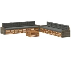 Lauko sofos komplektas su pagalve 9 pcs Natūralus ir antracitas
