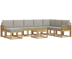 Lauko sofos komplektas su pagalve 9 pcs Balta ir šviesiai pilka