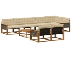 Lauko sofos komplektas su pagalve 9 pcs Natūralus ir bežinis