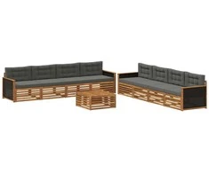 Lauko sofos komplektas su pagalve 9 pcs Natūralus ir antracitas