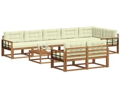 Lauko sofos komplektas su pagalve 9 pcs Natūralus ir grietinėlė