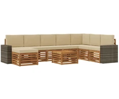 Lauko sofos komplektas su pagalve 9 pcs Natūralus ir bežinis
