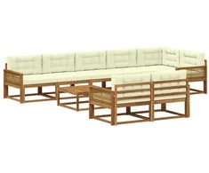 Lauko sofos komplektas su pagalve 9 pcs Natūralus ir grietinėlė