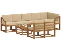 Lauko sofos komplektas su pagalve 9 pcs Natūralus ir bežinis