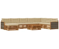 Lauko sofos komplektas su pagalve 9 pcs Natūralus ir bežinis
