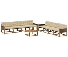 Lauko sofos komplektas su pagalve 9 pcs Natūralus ir bežinis