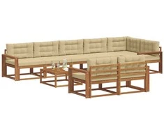 Lauko sofos komplektas su pagalve 9 pcs Natūralus ir bežinis