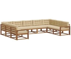 Lauko sofos komplektas su pagalve 9 pcs Natūralus ir bežinis