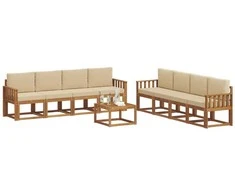 Lauko sofos komplektas su pagalve 9 pcs Natūralus ir bežinis