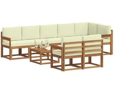 Lauko baldų komplektas Lauko sofos komplektas su pagalve 9 pcs Natūralus ir grietinėlė