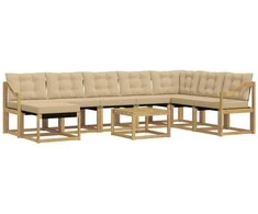 Lauko sofos komplektas su pagalve 9 pcs Balta ir kreminė