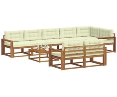 Lauko sofos komplektas su pagalve 9 pcs Natūralus ir grietinėlė