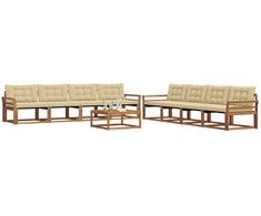 Lauko sofos komplektas su pagalve 9 pcs Natūralus ir bežinis
