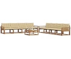 Lauko sofos komplektas su pagalve 9 pcs Natūralus ir bežinis